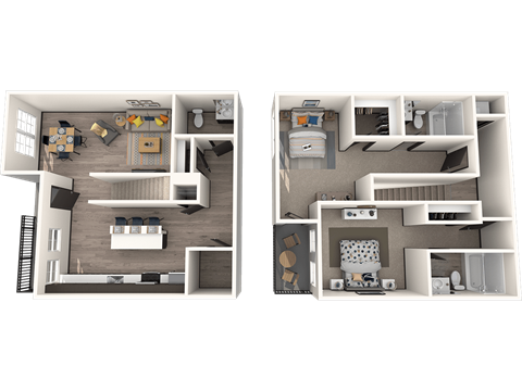 Floor plan for 2 beds, 3 baths, 1413 sqft